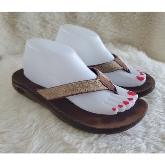 Chaco Brown Leather Flip Flops Thong Comfort Sandals Women's sz 10 - Picture 1 of 7